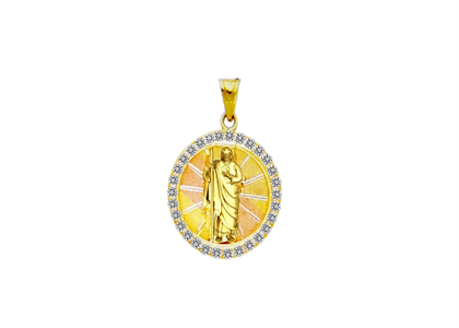 Two Tone Plated CZ Studded Saint Jude Pendant